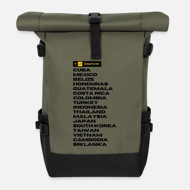Abflug Neon Schild Reisestil - Rolltop Rucksack - Olive/Schwarz