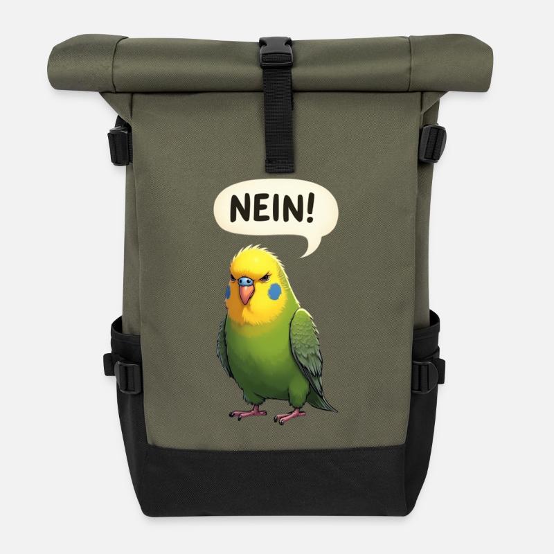 Wellensittich Vogel NEIN - Rolltop Rucksack - Olive/Schwarz