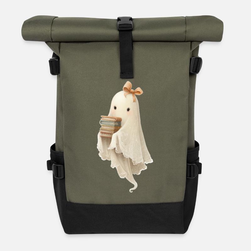 Geist mit Büchern - Rolltop Rucksack - Olive/Schwarz