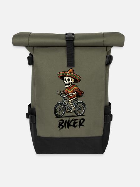 Skelett Radler Sombrero - Rolltop Rucksack - Olive/Schwarz