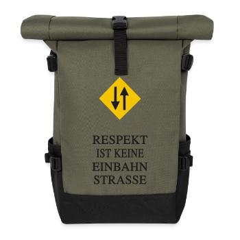 Respekt. Keine Einbahnstraße - Rolltop Rucksack - Olive/Schwarz - Vorne