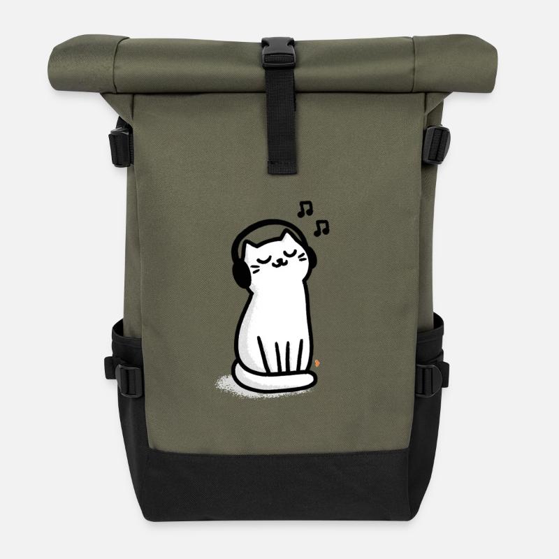 Katzenkopfhörer Kuschelbeat - Rolltop Rucksack - Olive/Schwarz