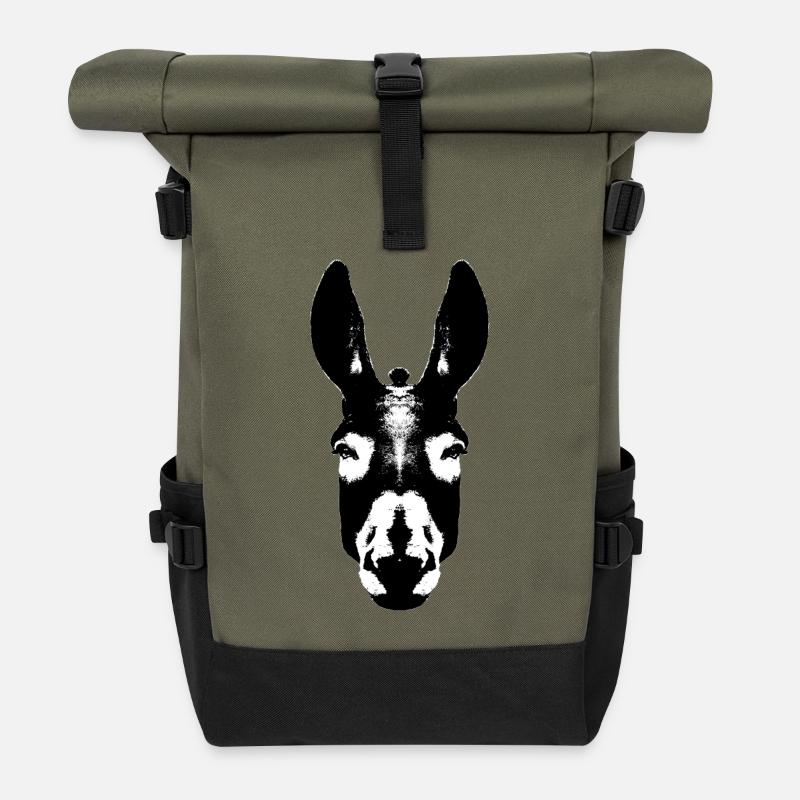 Donkey / Head - Roll Top Backpack - olive/black