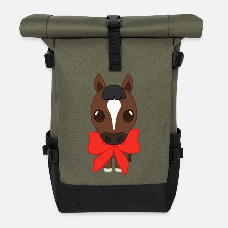 Bangs with red ribbon - Roll Top Backpack - olive/black