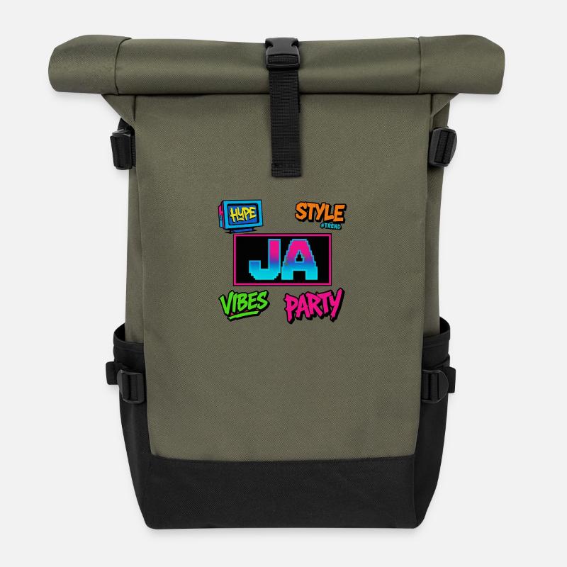 Pixel Vibes Ja - Rolltop Rucksack - Olive/Schwarz