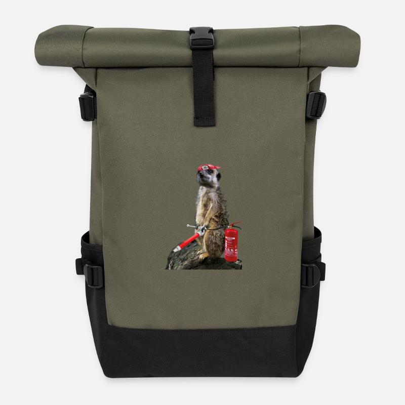 Feuerwehr Erdmännchen - Rolltop Rucksack - Olive/Schwarz