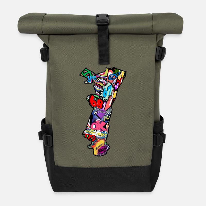 Alsace Pop Art Region - Roll Top Backpack - olive/black