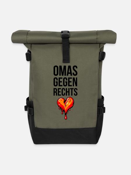OMAS GEGEN RECHTS mit Herz - Rolltop Rucksack - Olive/Schwarz