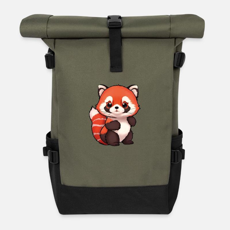 Panda roux totalement mignon - Sac à dos roll top - olive/noir
