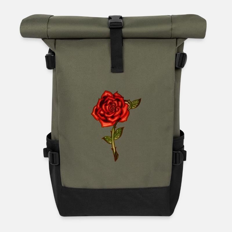 Red Rose - Roll Top Backpack - olive/black