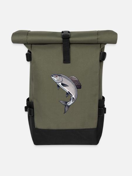 Äsche Fischen Angeln Fliegenfischen - Rolltop Rucksack - Olive/Schwarz