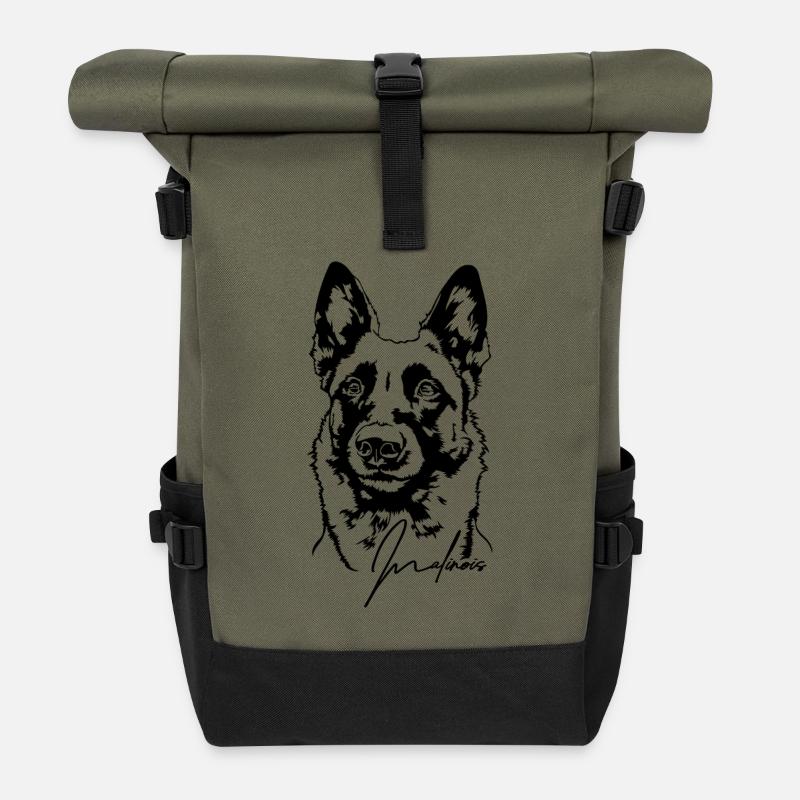 Malinois Portrait Hund Hunde Wilsigns - Rolltop Rucksack - Olive/Schwarz