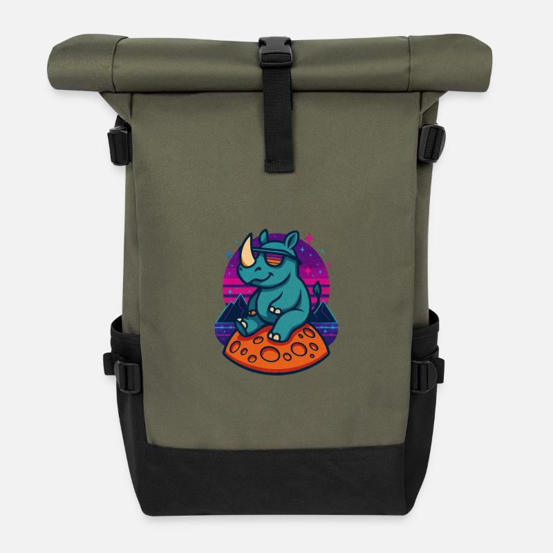 Cosmic Rhino Retro - Roll Top Backpack - olive/black