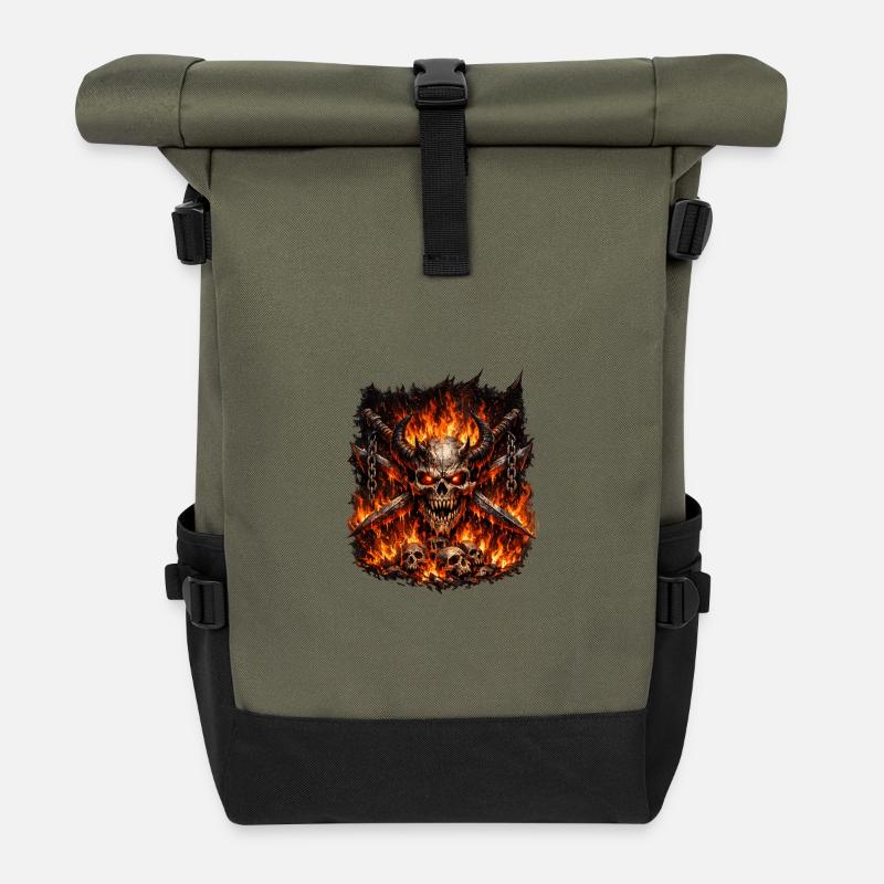 Hellfire Skull Crown - Roll Top Backpack - olive/black