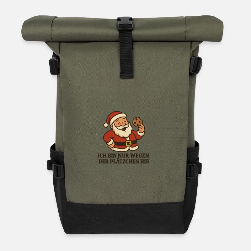 Santa Plätzchen Spruch - Rolltop Rucksack - Olive/Schwarz