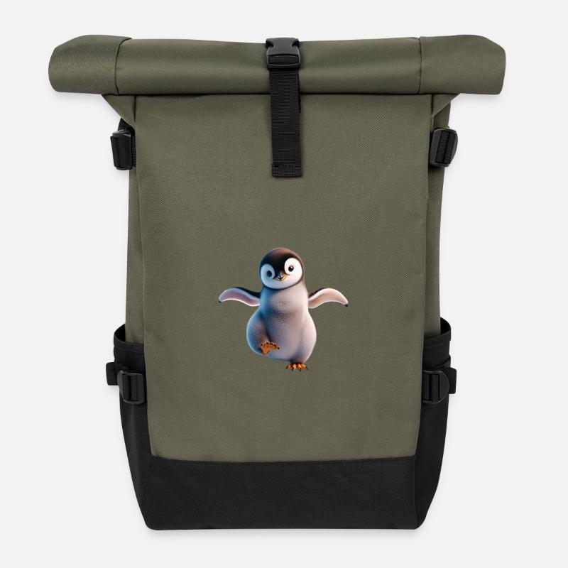 Un pingouin qui danse joyeusement - Sac à dos roll top - olive/noir