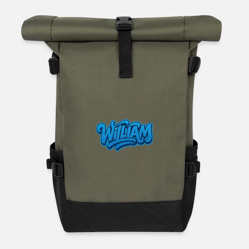 Graffiti WILLIAM Name Gift Ideal Printable s - Roll Top Backpack - olive/black