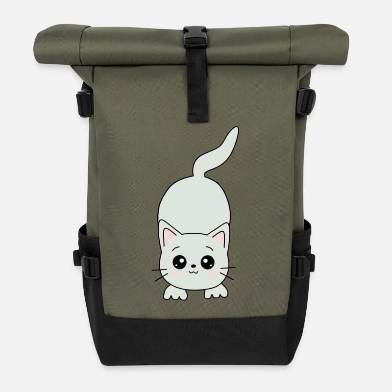 Chat Kawaii - Sac à dos roll top - olive/noir