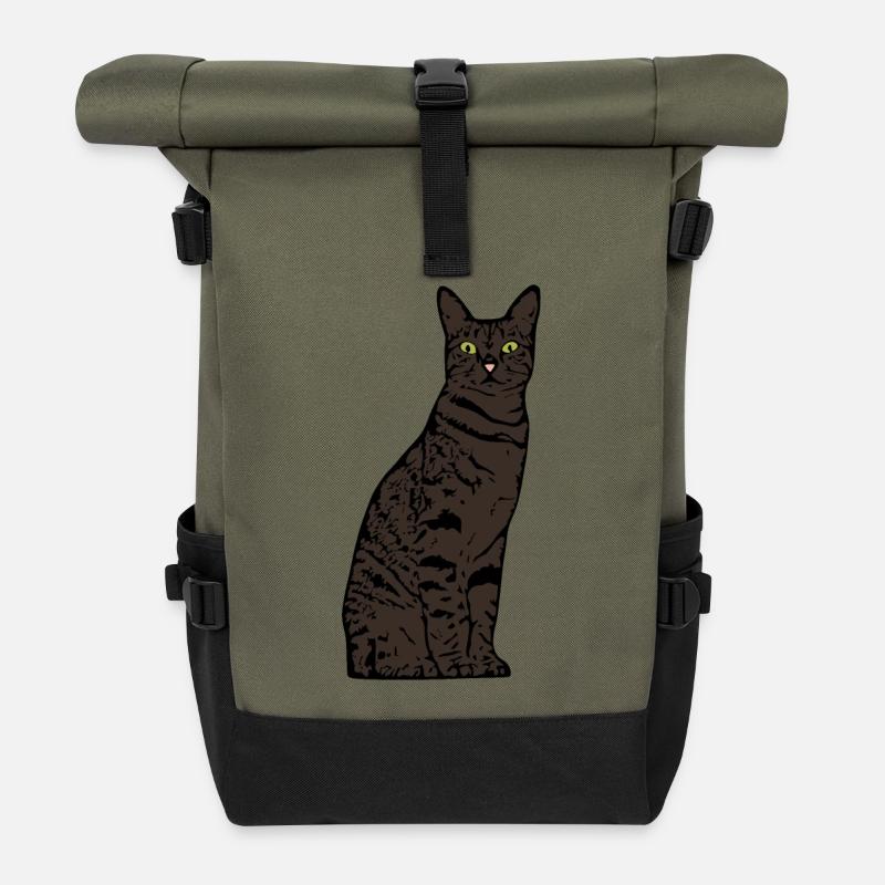 Katze Geschenk T-shirt - Rolltop Rucksack - Olive/Schwarz