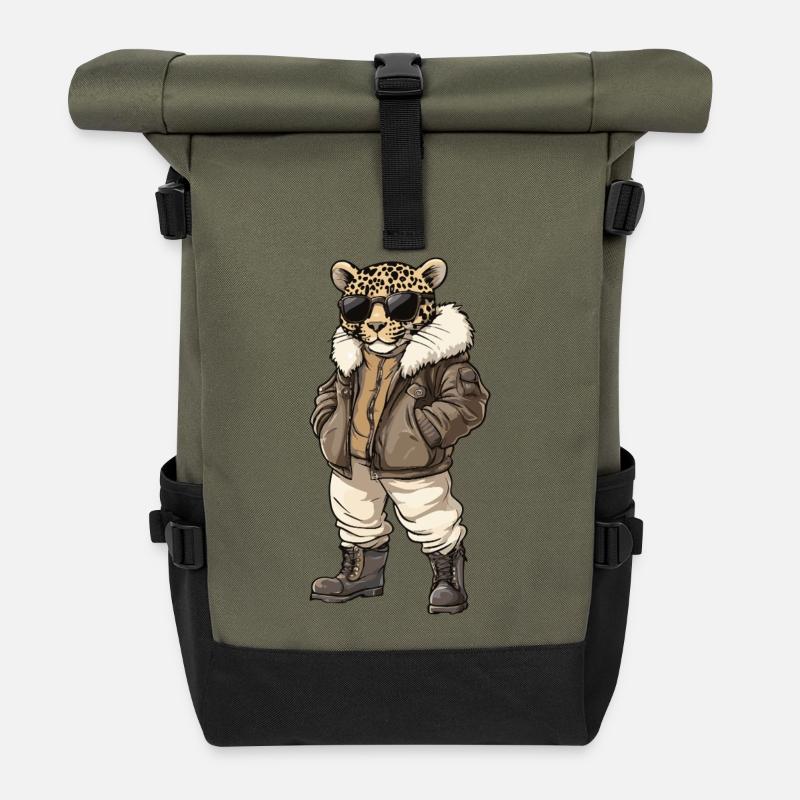 Leopard Cool Winter - Rolltop Rucksack - Olive/Schwarz