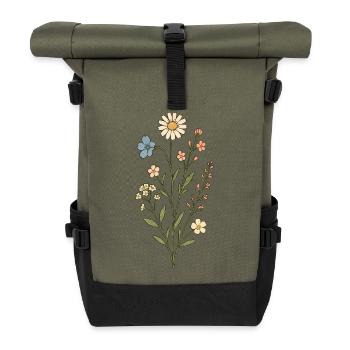 Meadow Flowers Watercolor - Roll Top Backpack - olive/black - Front