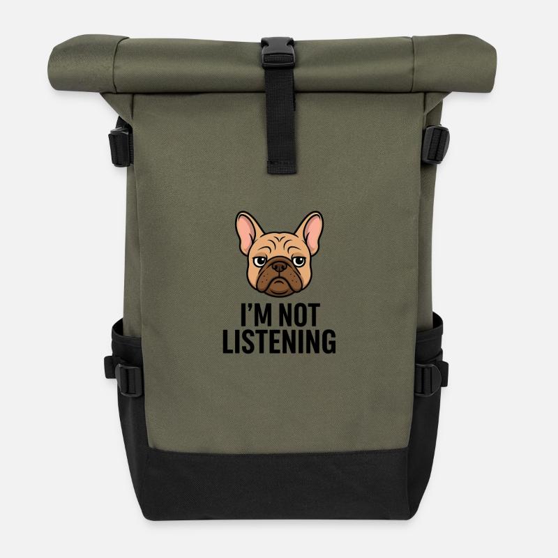 TinyPaws Fun Logo Im not Listening - Rolltop Rucksack - Olive/Schwarz