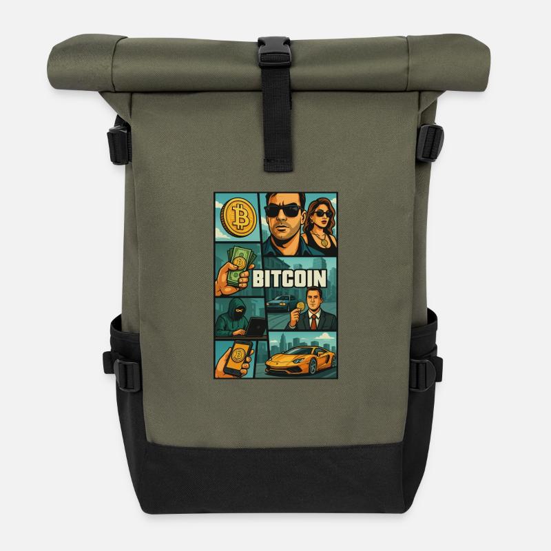 20250507 0850 Bitcoin in GTA Style simple compo - Rolltop Rucksack - Olive/Schwarz