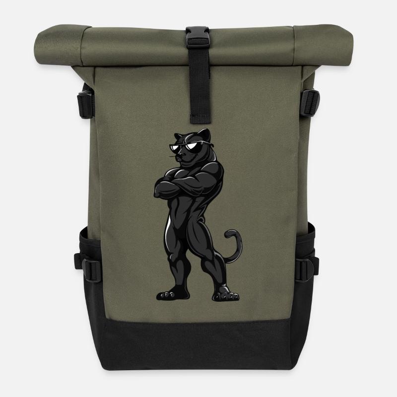 Panther Comic Cool - Roll Top Backpack - olive/black