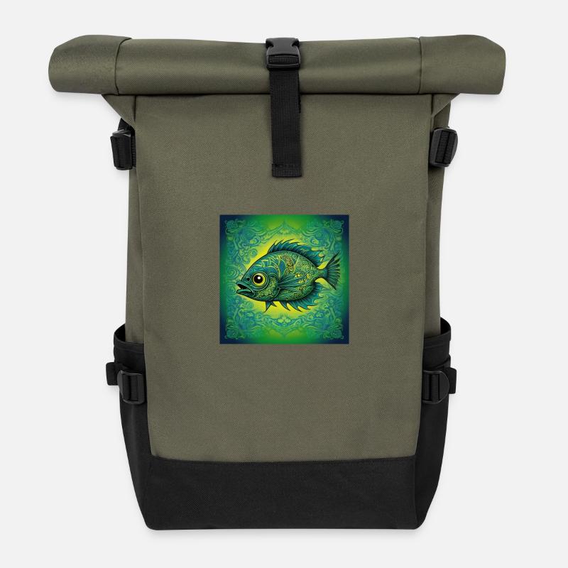 Einzigartiger Fisch - Rolltop Rucksack - Olive/Schwarz