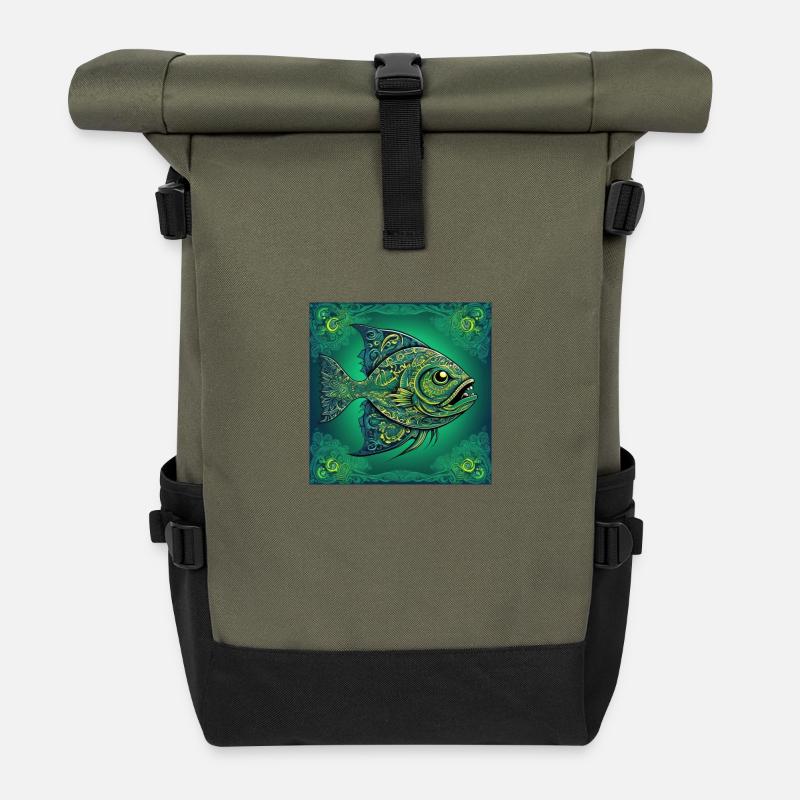 Piranha Fish Omnivore - Roll Top Backpack - olive/black