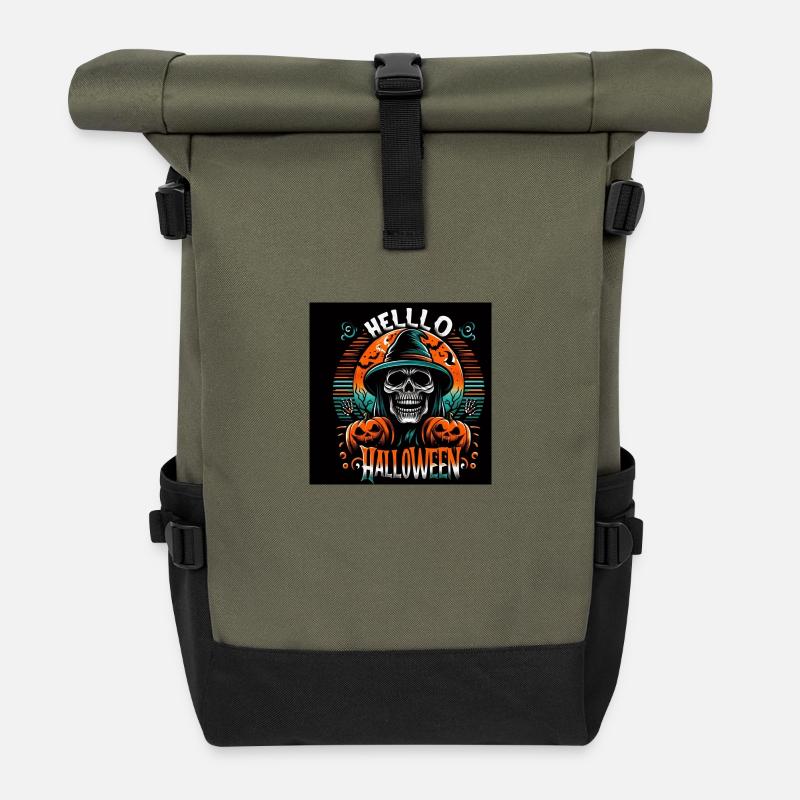 Hello Halloween - Roll Top Backpack - olive/black