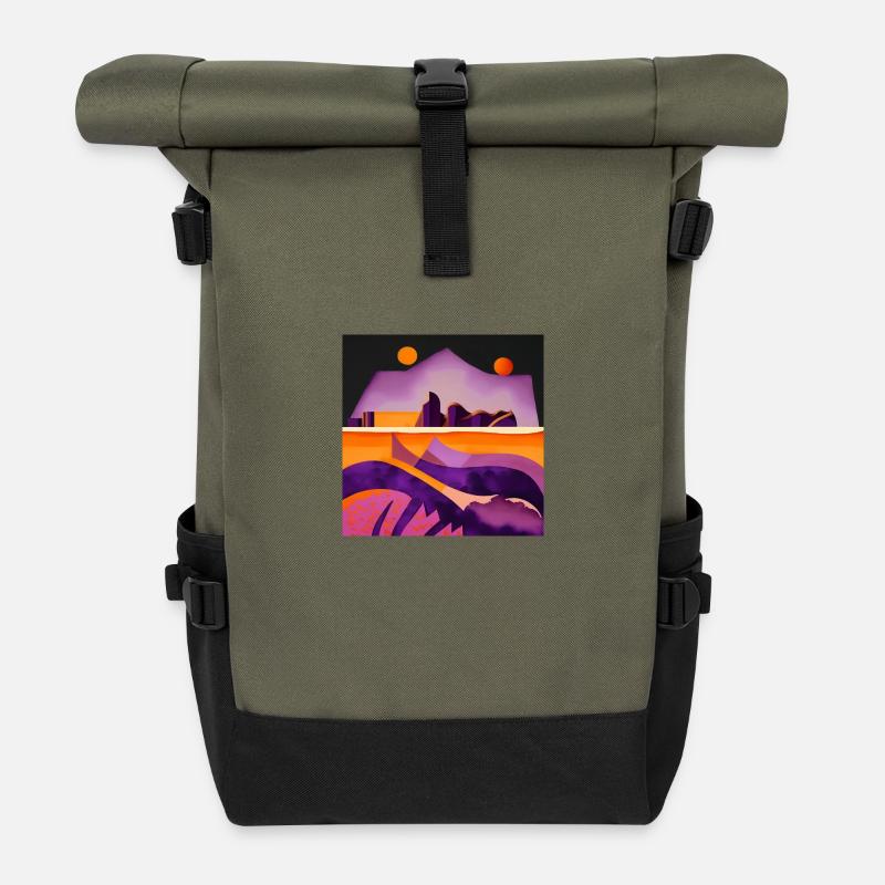 Deux lunes - Sac à dos roll top - olive/noir