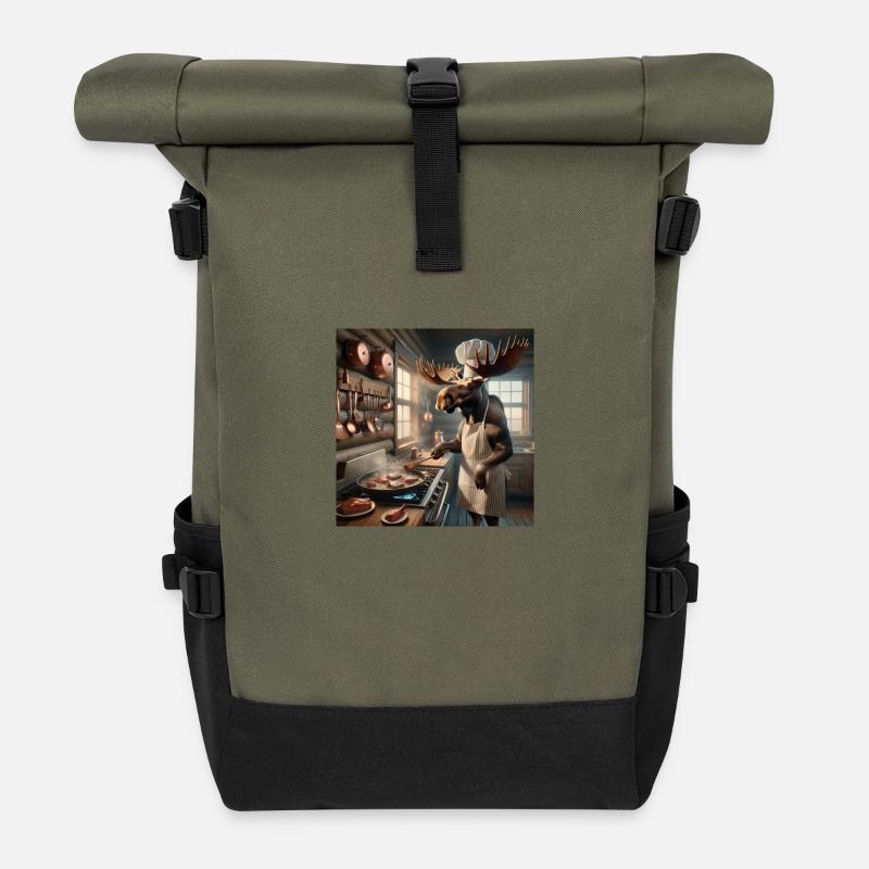 Moose steak - Roll Top Backpack - olive/black