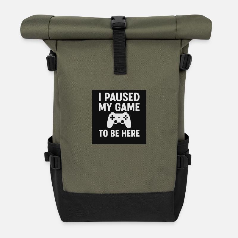 I paused my game - Rolltop Rucksack - Olive/Schwarz