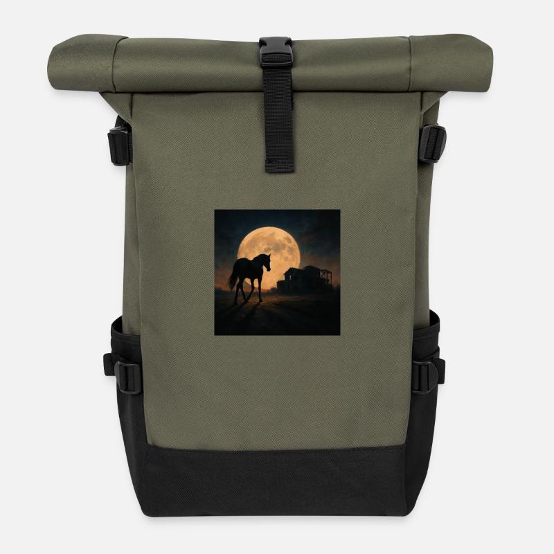 Pferd Nacht - Rolltop Rucksack - Olive/Schwarz