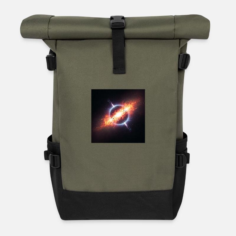 Cosmic Orbit Art Print - Roll Top Backpack - olive/black
