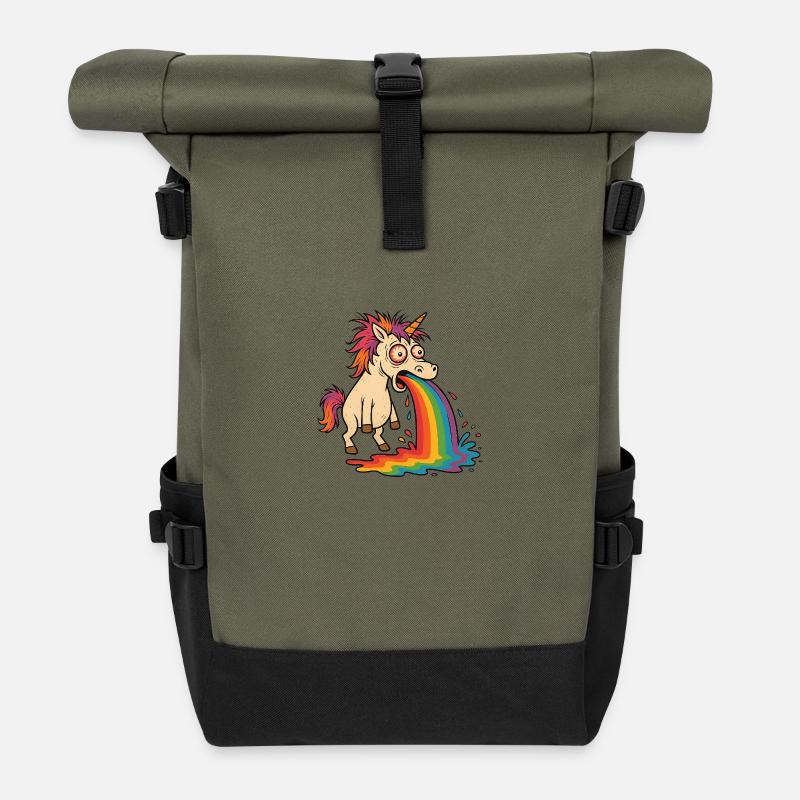 puking unicorn - Roll Top Backpack - olive/black