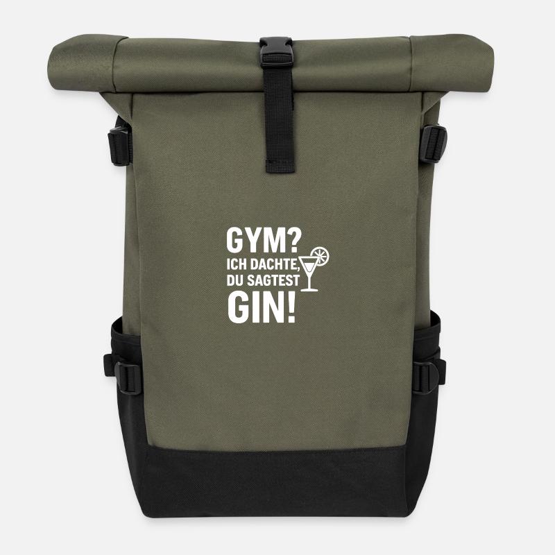 Gym? Nein, Gin! - Rolltop Rucksack - Olive/Schwarz
