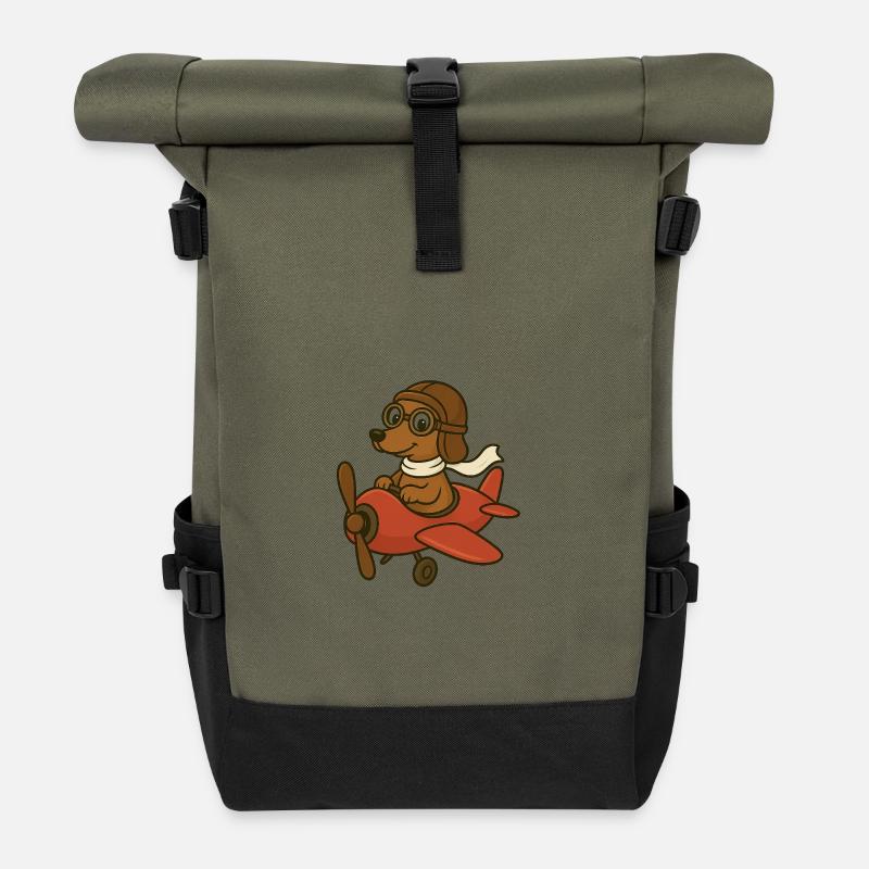 Adventurous dog pilot in airplane - Roll Top Backpack - olive/black