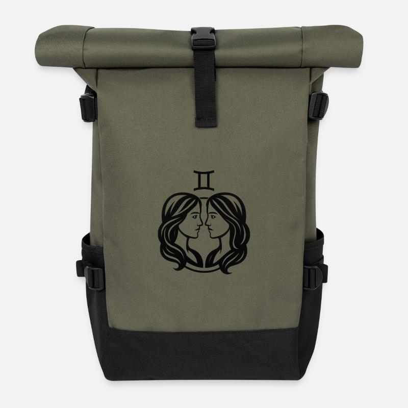 Sternzeichen Zwilling - Rolltop Rucksack - Olive/Schwarz