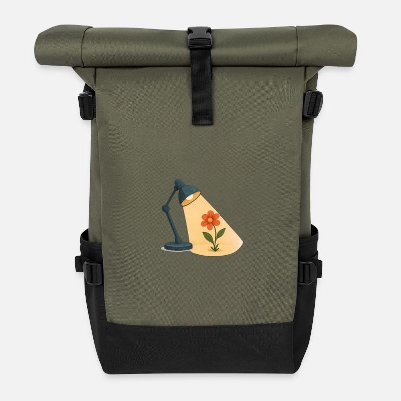 Aufgehende Blume - Rolltop Rucksack - Olive/Schwarz