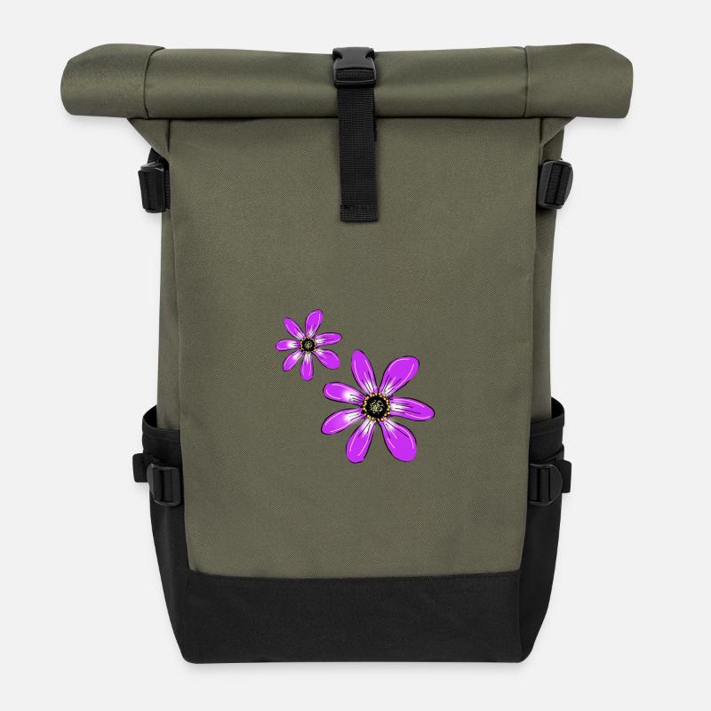 Blumen Pink - Rolltop Rucksack - Olive/Schwarz