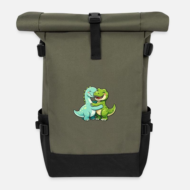 Cuddly dinosaurs - Roll Top Backpack - olive/black