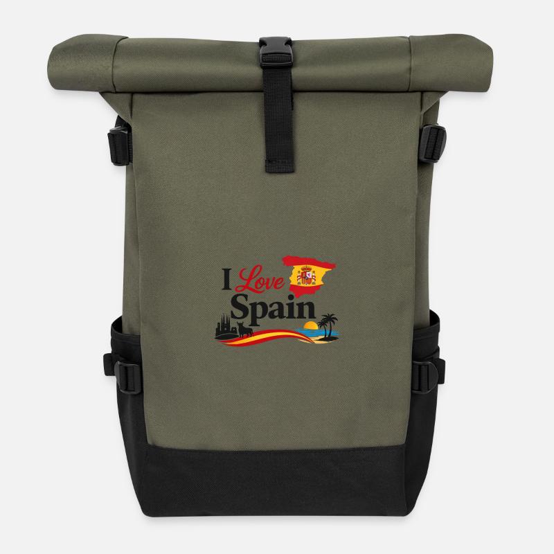 I Love Spain – Spanische Symbole und Farben - Rolltop Rucksack - Olive/Schwarz