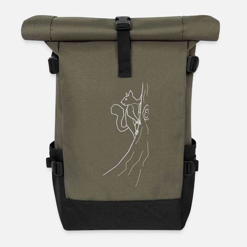 Écureuils - blanc - Sac à dos roll top - olive/noir