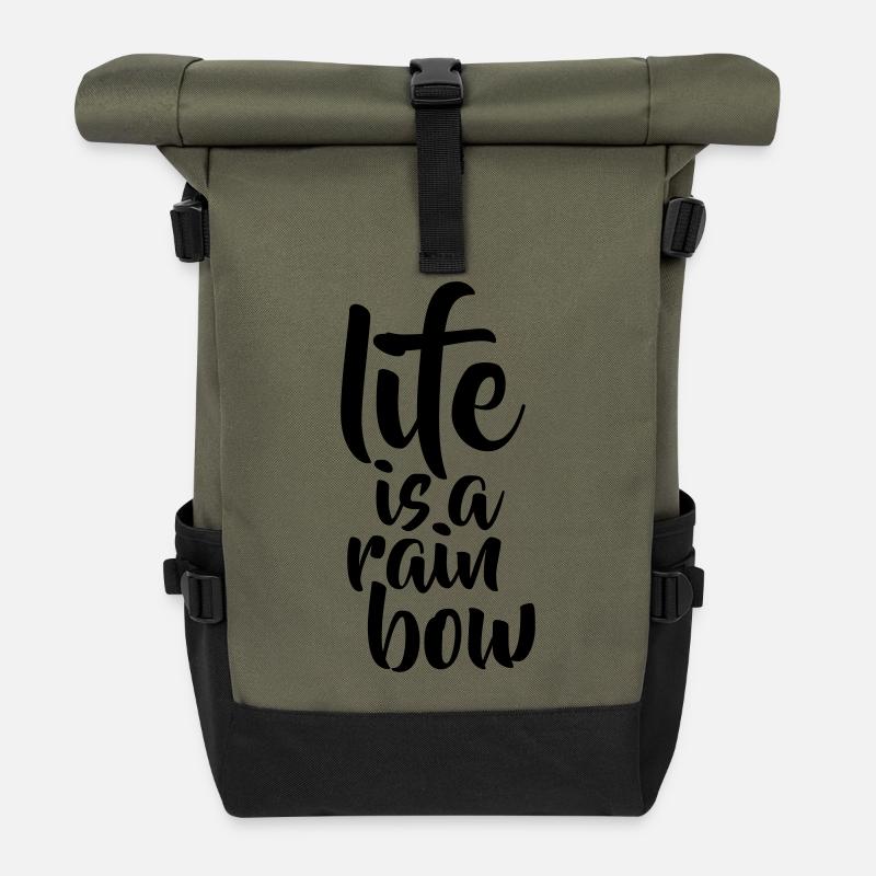 life is a rainbow - Rolltop Rucksack - Olive/Schwarz