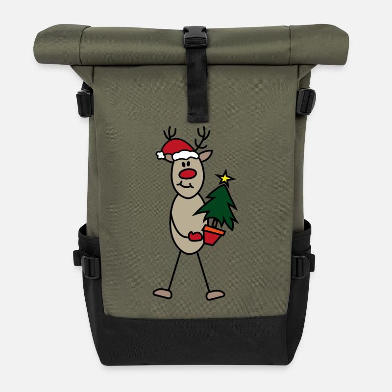 Funny Christmas - Roll Top Backpack - olive/black