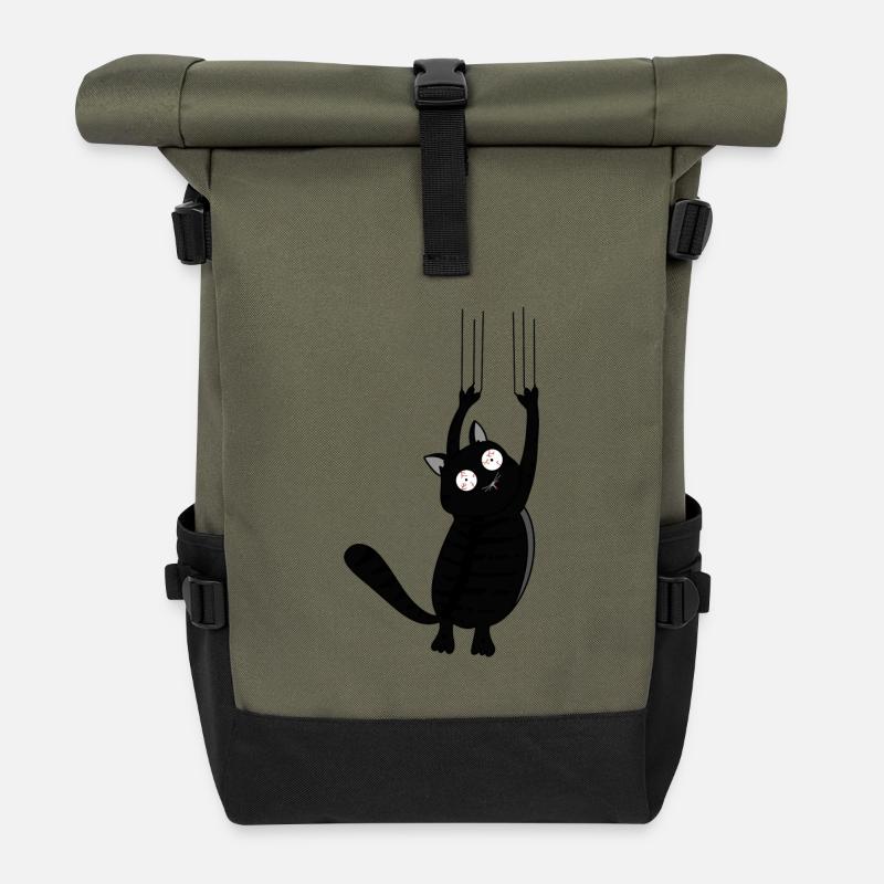 Panic Cat (Black Version) - Rolltop Rucksack - Olive/Schwarz