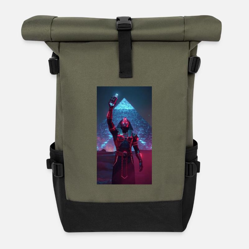 Pharao im Neonlicht - Rolltop Rucksack - Olive/Schwarz