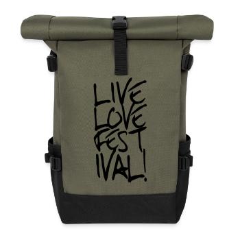 Live Love Festival und Party Shirt - Rolltop Rucksack - Olive/Schwarz - Vorne